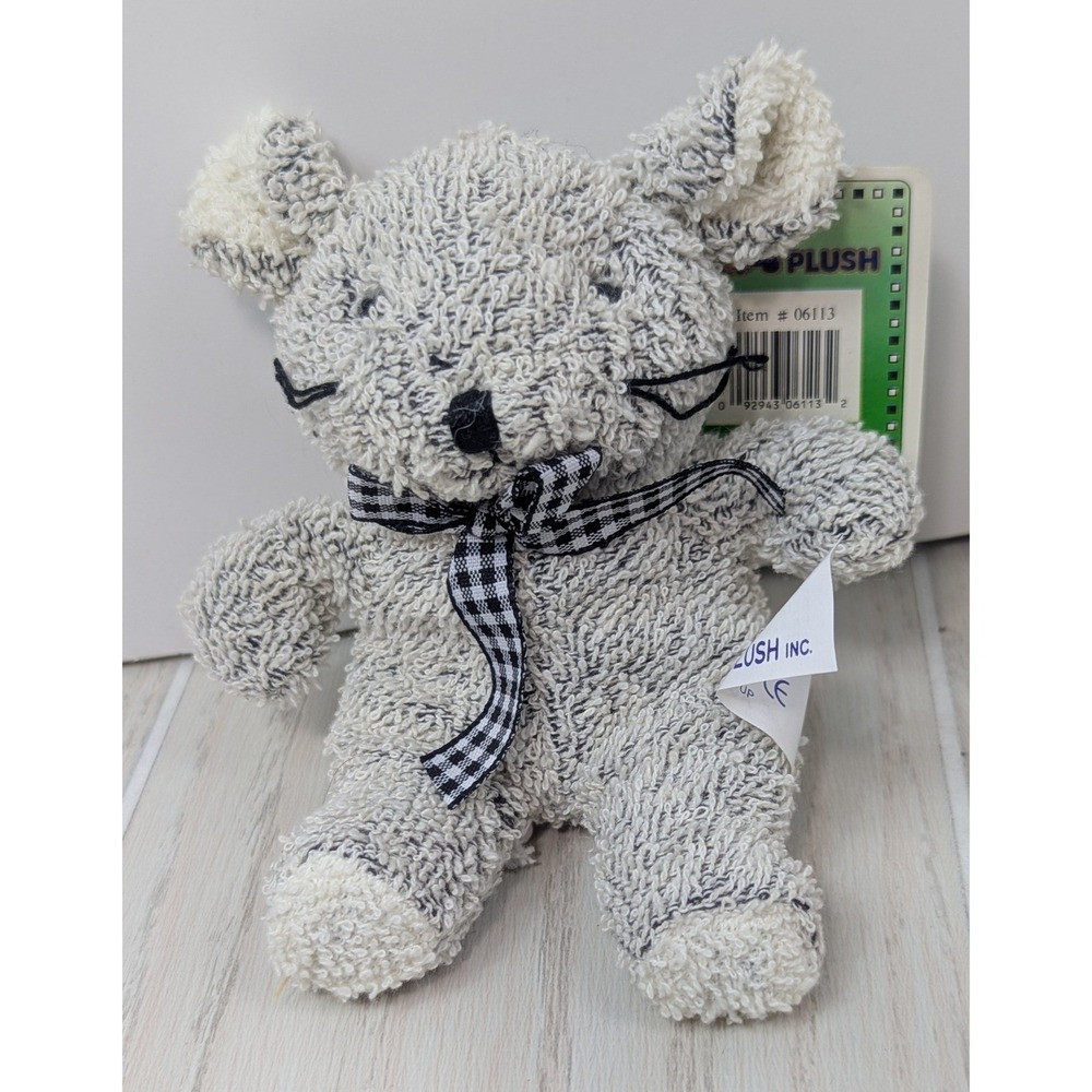 A&A Plush Mouse Gray Very Terries Vintage 1997 Gingham Bow Terrycloth beans